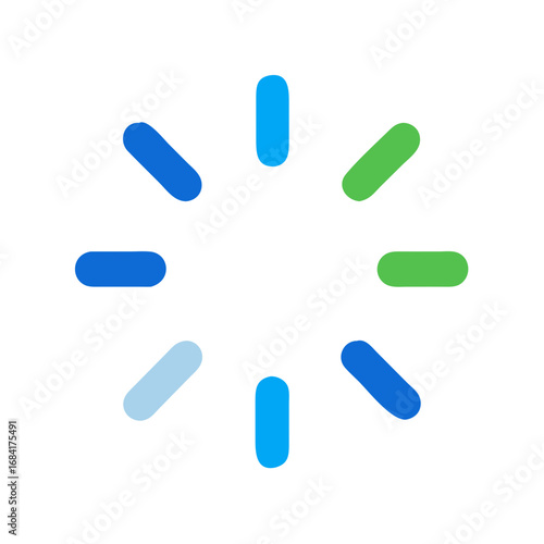 Vector art of a colorful circular loading spinner with blue and green segments isolated on a white background