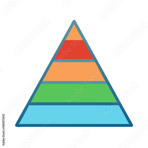 Vector art of a colorful pyramid chart with five distinct levels, illustrating a hierarchical structure or progression