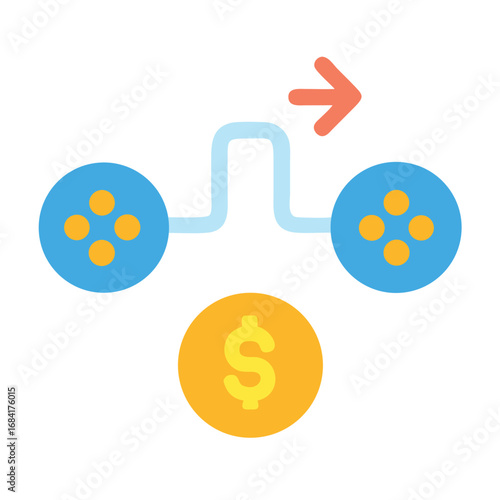 Vector art of a diagram illustrating the flow of money in a gaming or digital transaction