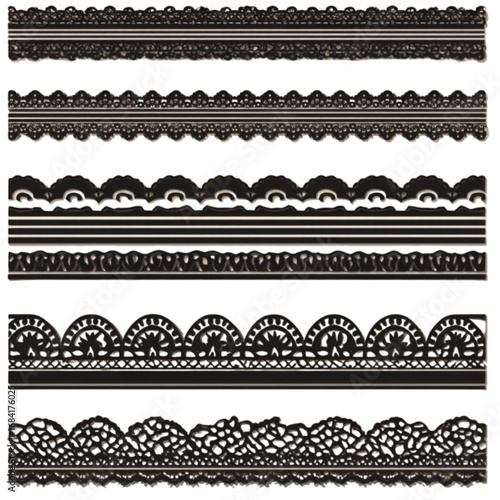 Elegant collection of intricate black lace trim borders.
