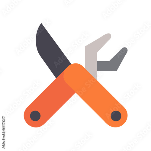 Vector art of a versatile multitool featuring a sharp blade and a wrench, presented in a clean, modern flat design