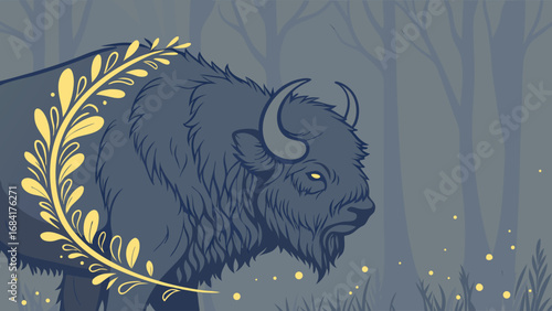 Majestic Bison in Enchanting Forest.