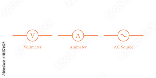 Voltmeter Ammeter and AC Source Symbol.