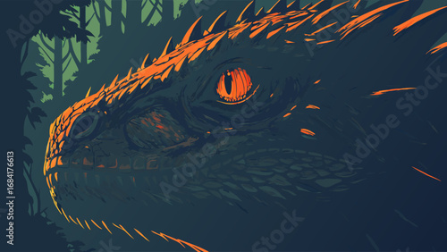 A mythical creature in a dark forest.