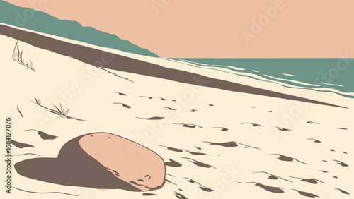 Coastal Scene with Rock on the Beach.