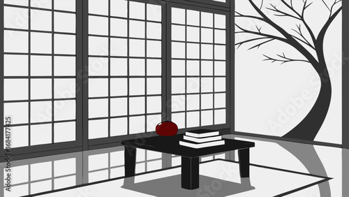 Simple Japanese Room Interior.
