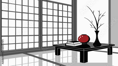 Minimalist Interior Design Table Vases and Window.