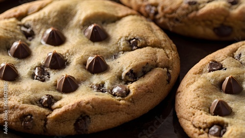 Close Up of Giant Chocolate Chip Cookie with Melting Chocolate Pieces