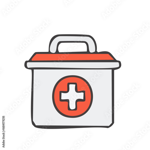 Vector illustration of first aid kit with red cross symbol for healthcare, safety and emergency use