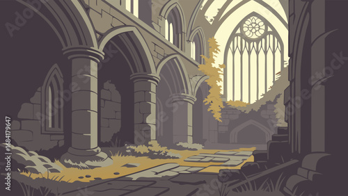 Ancient Ruin Illustration Abandoned Architecture Fantasy Art.