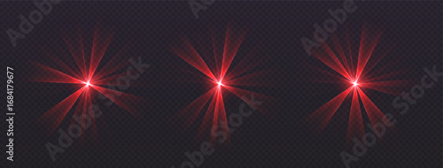 Party laser beams, red disco show spotlights, concert stage lights. Glowing show lasers. Magic rays for a dance party. Vector illustration.