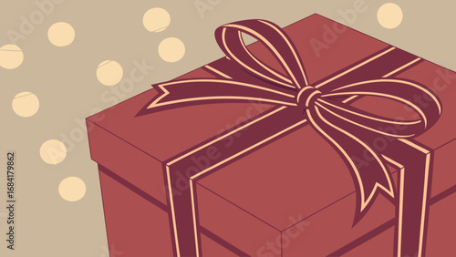Gift Box with Bow in Retro Style.