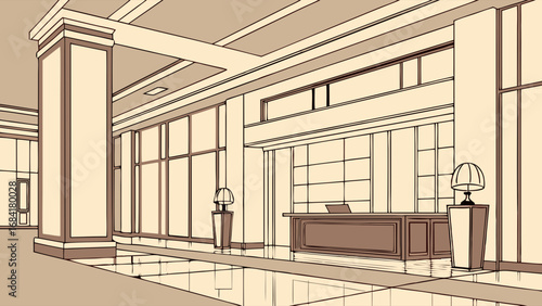 Modern Interior Perspective Illustration of a Reception Area.