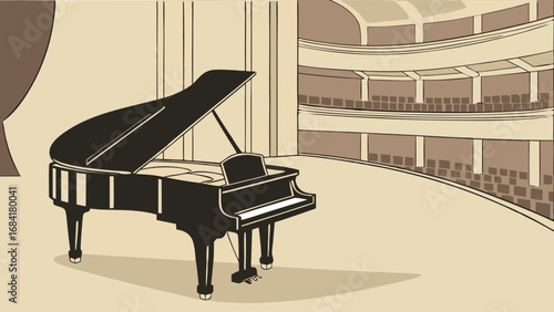 A grand piano in a concert hall.