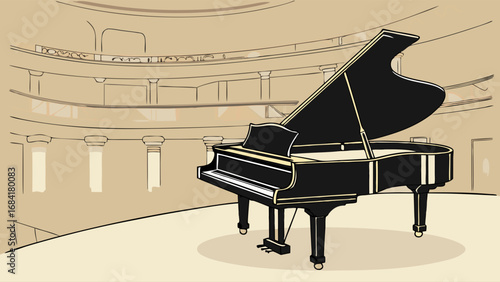 Grand Piano on Stage Concert Hall Musical Instrument Performance Art.