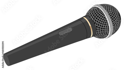 Microphone illustration black dynamic vocal mic isolated on white background singing audio recording music broadcasting podcasting interview presentation performance sound equipment studio radio conc.