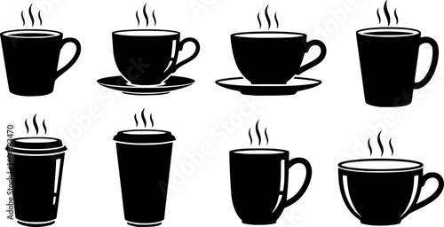 Coffee cup silhouette, Coffee and tea cups silhouette, Coffee and tea cups svg, Coffee cup svg, Tea cup silhouette, Teacup svg, Ceramic cups silhouette, Tea and coffee cup icon set.