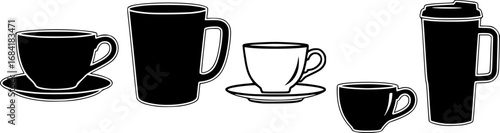 Coffee cup silhouette, Coffee and tea cups silhouette, Coffee and tea cups svg, Coffee cup svg, Tea cup silhouette, Teacup svg, Ceramic cups silhouette, Tea and coffee cup icon set.