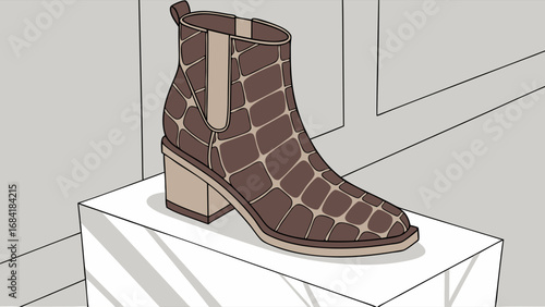 Stylish Ankle Boot with Animal Print Design Fashion Footwear Illustration.