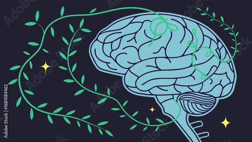 Brain and Nature Illustration Conceptual Artwork of Thought Ideas and Growth.