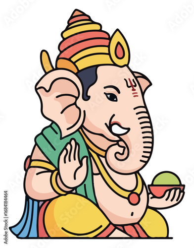 Colorful illustration of Ganesha the Hindu elephant god.