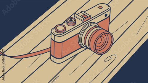 Vintage Camera on Wooden Surface.
