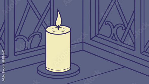 A single candle in a corner setting.