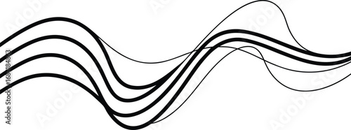 Abstract smooth wavy lines banner design in black and white vector