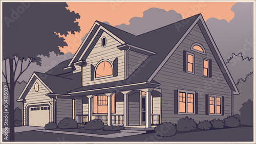 Illustration of a residential home vector style.