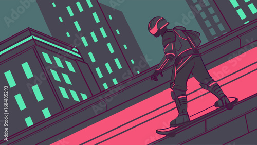 Futuristic Figure Skates on Urban Rooftop.