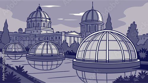 Cityscape with Domes and Glass Structures.