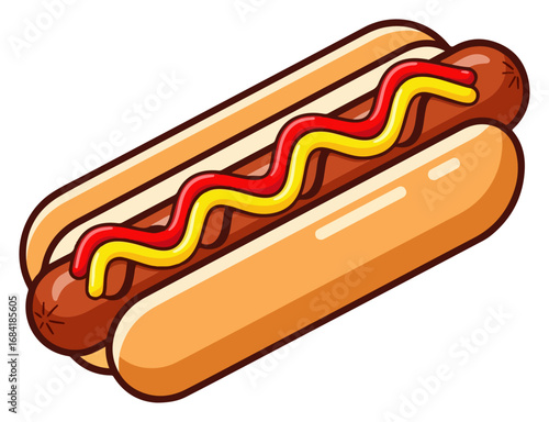 Close-up of a hot dog with mustard and ketchup.