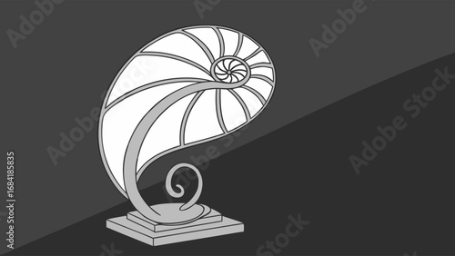 Abstract Spiral Design Nautilius Shell Inspired Art Monochrome Graphic Vector Illustration Decorative Element.