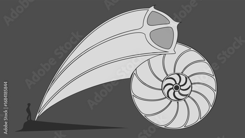 Abstract Nautilus Shell Design with Figure.