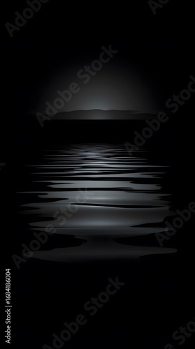 Dark Night Seascape, Moonlit Water Reflections