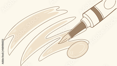 A marker drawing abstract beige shapes and strokes on a cream background.