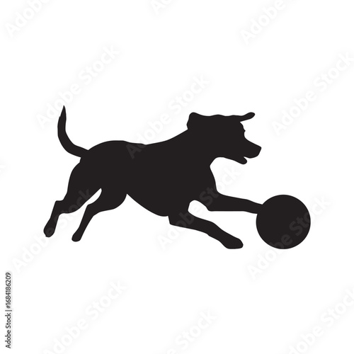 Black dog pets playing with a ball, illustration