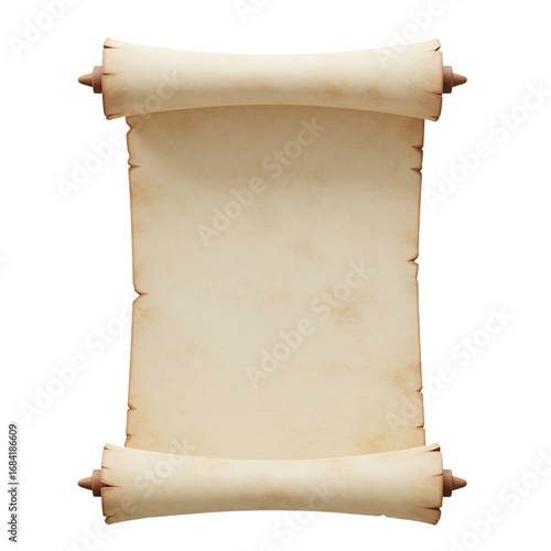 3d open parchment isolated on white background  
