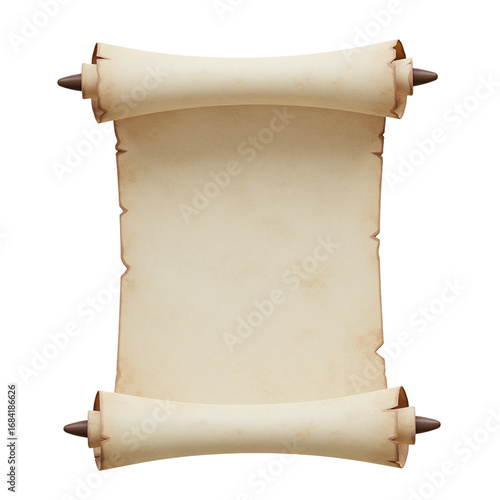 3d open parchment isolated on white background  
