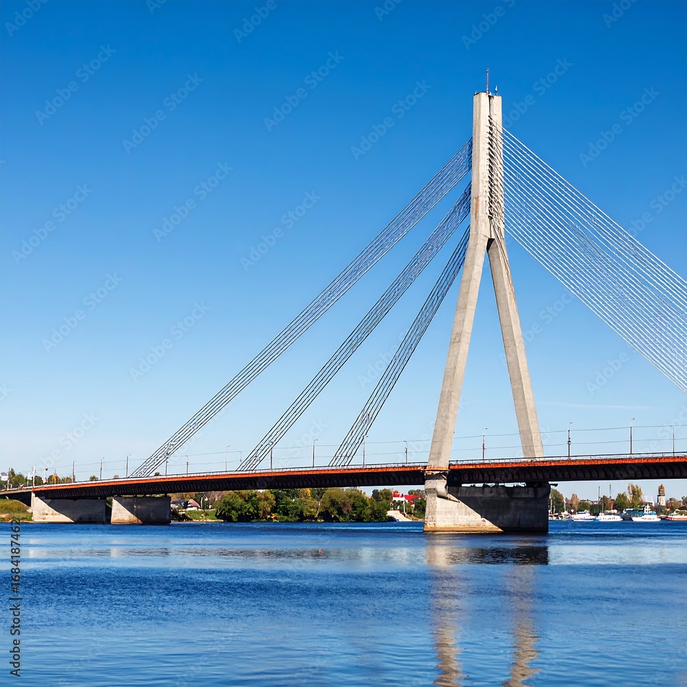 Obraz premium Modern cable-stayed bridge over a calm river