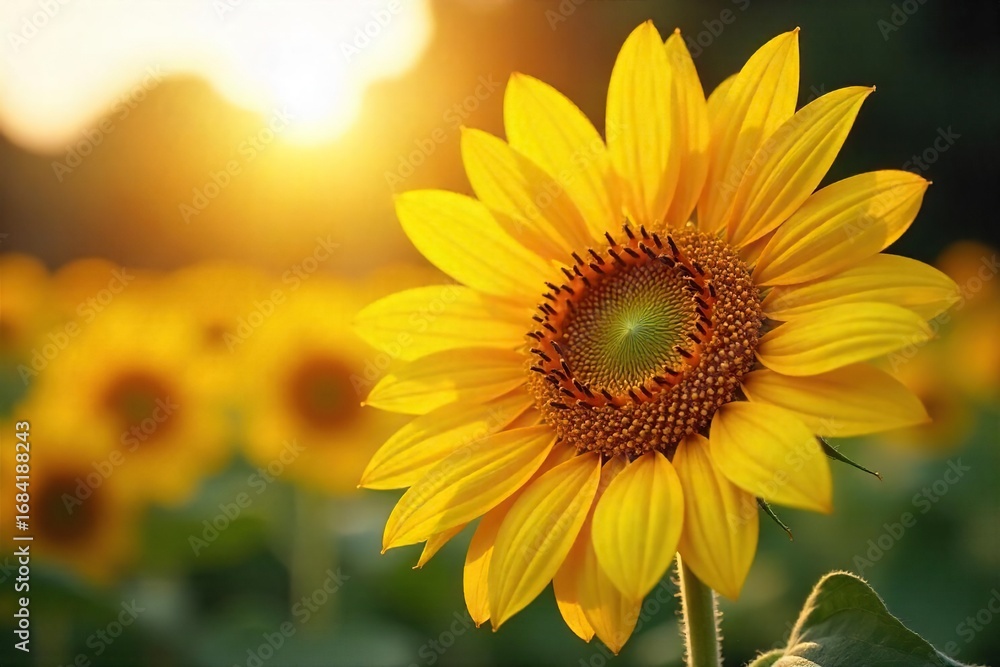 Obraz premium A vibrant sunflower basking in the golden rays of sunlight, its petals unfurling in a breathtaking display of nature's beauty Perfect for summer, nature, and botanical themes , sunny, plant