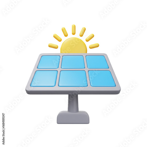 3d cartoon solar panel icon isolated on white background  
