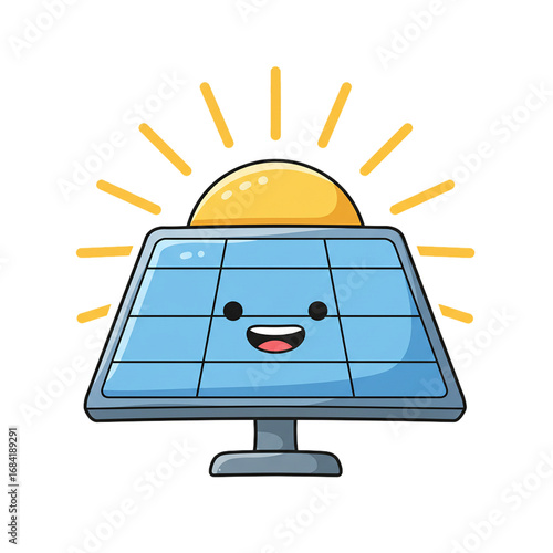 3d cartoon solar panel icon isolated on white background  
