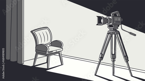 Studio Still Life with Camera and Chair.