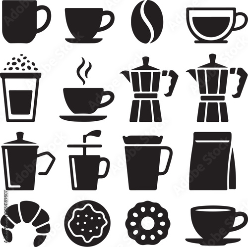 Wallpaper Mural Assortment of coffee and bakery item icons on white background Keywords: coffee cup, coffee bean Torontodigital.ca