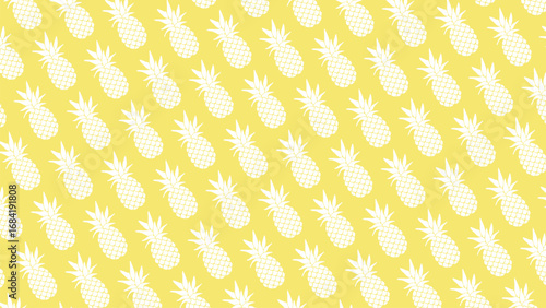 A monochrome seamless pineapple pattern on a yellow background. This tropical fruit vector is perfect for summer designs, fabric, and wrapping paper