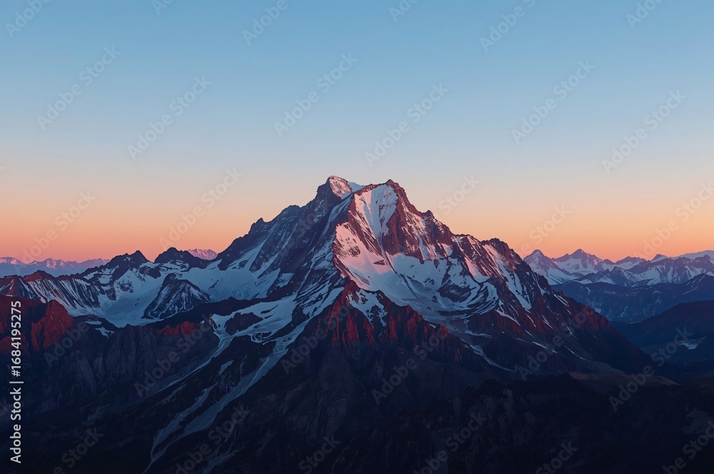 Fototapeta premium Sunrise over snow-capped mountain range, alps
