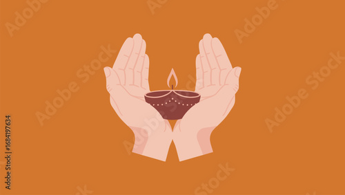 Warm hands cradle a lit diya, symbolizing light, hope, and spiritual celebration during Diwali and other auspicious festivals, offering a sense of peace and devotion