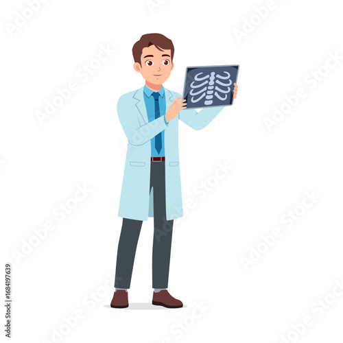 Doctor in Lab Coat Examining XRay Image with a Smile medical professional healthcare