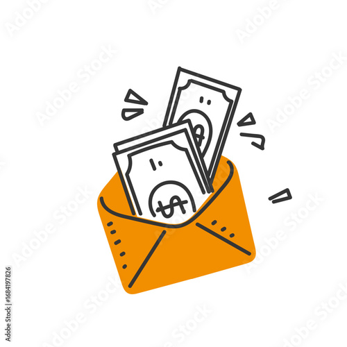 hand drawn doodle money in the envelope